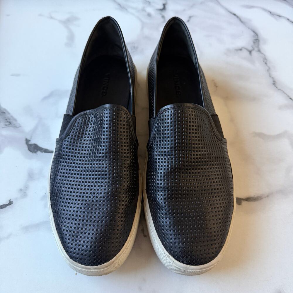Vince Blair Black Perforated Leather Slip-On Flats Size 8.5 - Picture 3 of 8